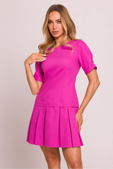 Short Sleeve Pleated Mini Dress