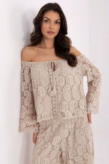 Lace Spanish Neckline Blouse with Front Tie Detail