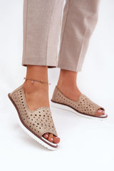 Lace Pattern Open Toe Leather Flats