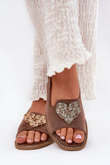Eco Suede Decorative Heart Flat Heel Sandals