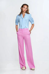 Rayon-Linen Blend Fitted Trousers