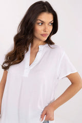 Eco-Conscious Viscose Blouse with Stand-Up Collar