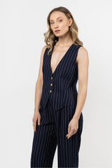 Striped Linen Vest with V-Neck