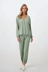 V-Neck Long Sleeve Loungewear Set