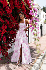 Linen Blend Backless Maxi Dress with Front Slit