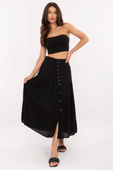 Pleated Midi Skirt with Elastic Waistband