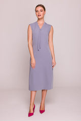 Sleeveless Midi Dress with Satin Finish and Adjustable Tie Neckline