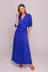 Viscose Satin Finish Dress with Waist Tie and Front Slit