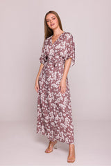 Floral Viscose Dress with Waist Tie and Front Slit