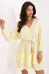Boho Cotton Mini Dress with Puffy Sleeves and Waist Belt