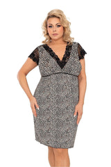 Plus Size Short Lace Sleeves Print Nightgown