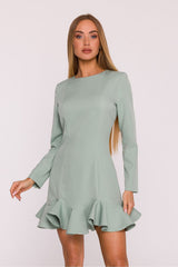 Boat Neck Flared Ruffle Bottom Mini Dress