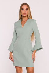 V-Neck Flared Sleeve Mini Dress