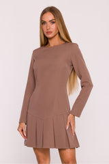 Boat Neck Pleated Bottom Mini Dress