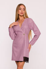 Tweed Deep-V Mini Dress with Lace Accented Bottom