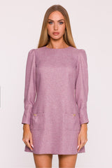 Tweed Mini Dress with Jewelry Bows Adorned Pockets