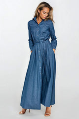 Belted Denim Maxi Dress
