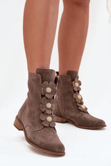 Suede Ankle Boots with Flower Accent