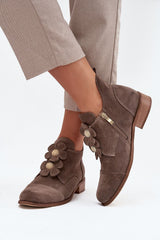 Suede Decorative Flower Accented Half Shoe