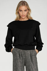 Ribbed Bottom Shoulder Padded Sweatshirt