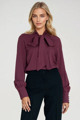 Wide Cuff Long Sleeve Scarf Tie Blouse