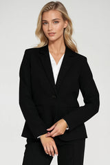 Shoulder Padded Classic Collar Fitted Black Blazer
