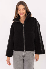 Zippered Faux Fur Short Cut Jacket with Eco Leather Accents