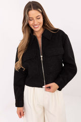 Zippered Eco Fur Casual Collar Short Jacket