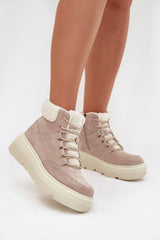 Suede Lace and Zipper Ankle Snow Boots