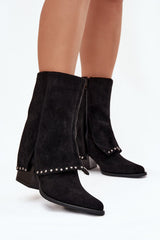 Pointed Toe Rolled Upper Heel Boots