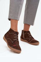 Brown Leather Decor Stitched Flat Shoe