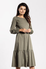 Cotton Blend Flared Ruffle Bottom Dress