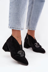 Suede Low Ankle Heel Boots