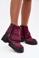 Zippered Fold Leather Boots