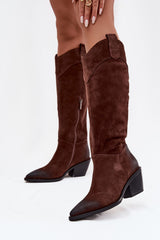 Suede Cowboy Style Heel Boots