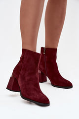 Deep Red Suede Ankle Heel Boots