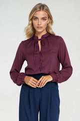 Viscose Blouse with Tie Slit Neckline