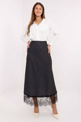 Polka Dot Midi Skirt with Lace Trim