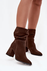 Suede Slouch Ankle Pillar Heel Boots