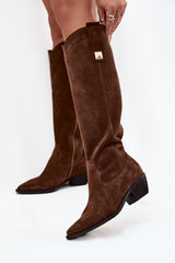 Suede Pointed Toe Knee High Boots