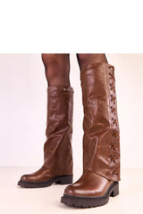 Brown Eco Leather Round Toe Laced Tall Boots
