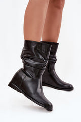 Flat Heel Mid Slouch Leather Boots