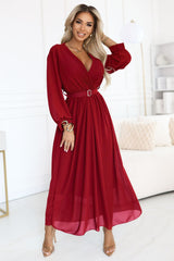 Maxi Dress with Sweetheart Neckline & Buckle Waist Belt