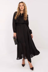 Lyocell Tie-Waist Maxi Dress with Shoulder Pads