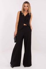 Rue Paris Women's Pinstripe Wide Leg Palazzo Trousers