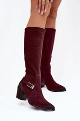 Pointed Toe Leather Knee High Boots