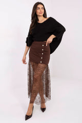 Lace-Insert Mini-to-Midi Skirt with Elastic Waist