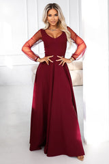 Transparent Tulle Sleeved Maxi Dress