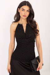 Italy Moda Lace Open Back Blouse