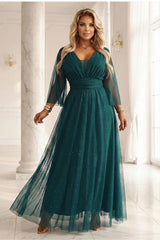 Wrap Neck Maxi Dress with Tulle Sleeves